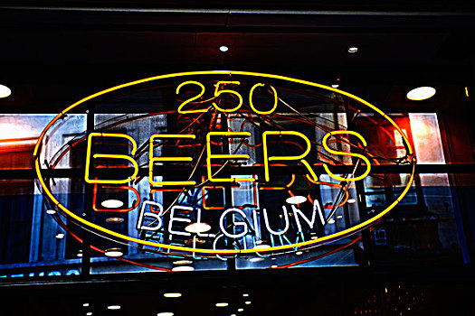霓虹标识,广告,比利时,啤酒