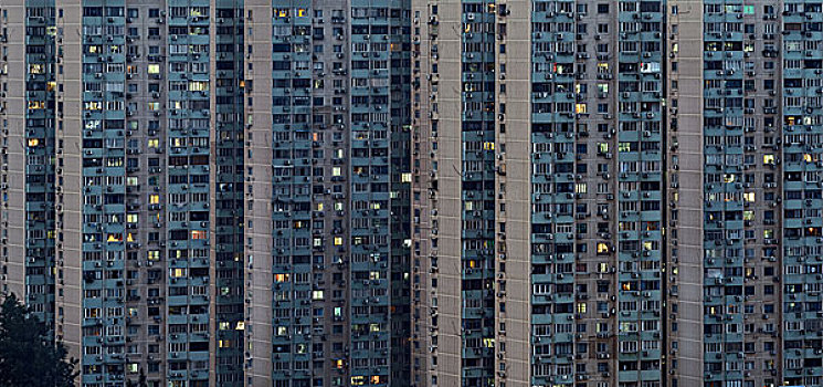 上海城市居住区建筑夜景