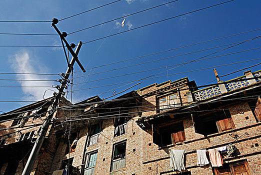 建筑,电线杆,巴克塔普尔,加德满都山谷,尼泊尔,亚洲