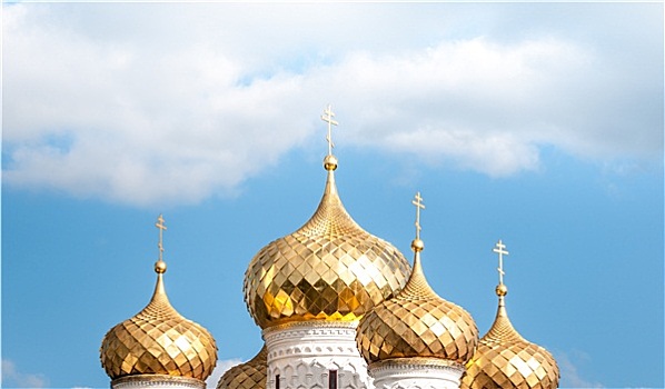 金色,圆顶,俄罗斯,教堂,蓝天