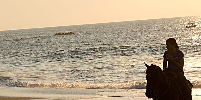 少女,骑马,海滩,墨西哥