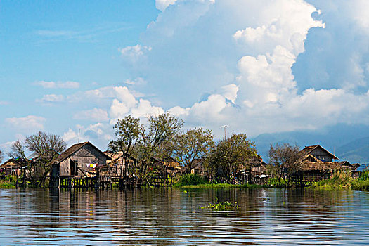 屋舍,漂浮,乡村,茵莱湖,掸邦,缅甸,大幅,尺寸