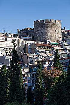 希腊,中马其顿,塞萨洛尼基,俯视图,城镇,城墙,棱堡