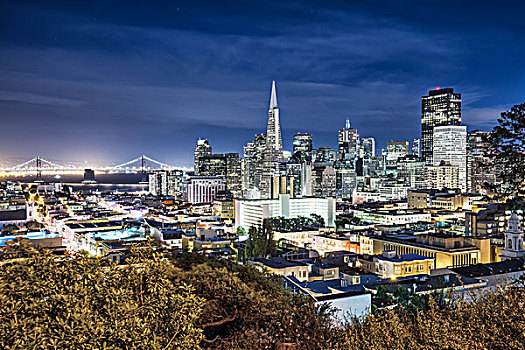 城市,旧金山,光亮,天际线