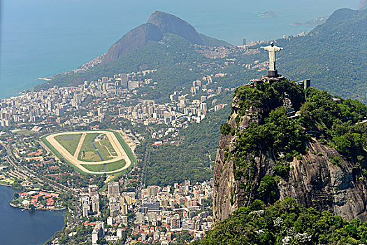 航拍,直升飞机,耶稣,救世主,雕塑,顶端,耶稣山,里约热内卢,巴西,南美