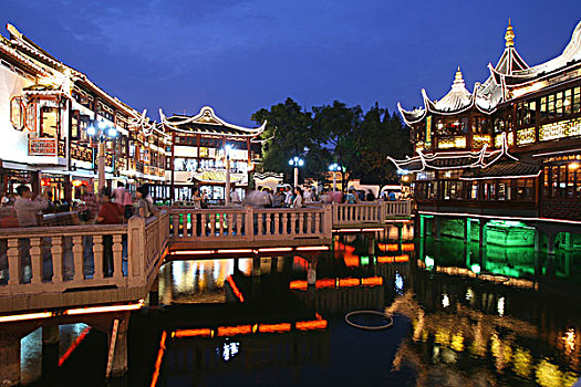 豫园,集市,市场,夜晚,上海,亚洲