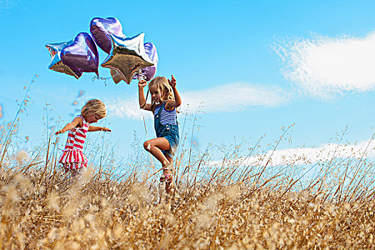 女孩,玩,气球,山,州立公园,加利福尼亚,美国