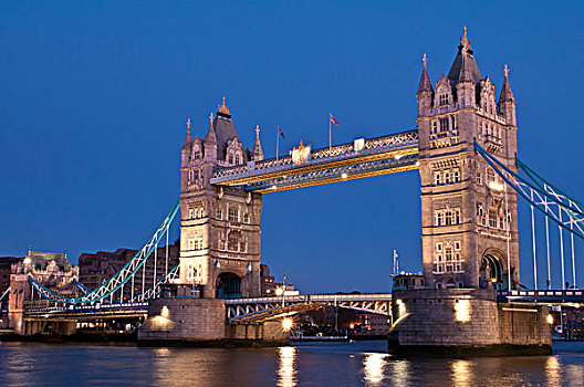 塔桥,泰晤士河,河,夜晚,伦敦,英格兰