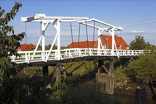 桥,荷兰,风格,历史,木桥,上方,漯河,河,下萨克森,德国,欧洲