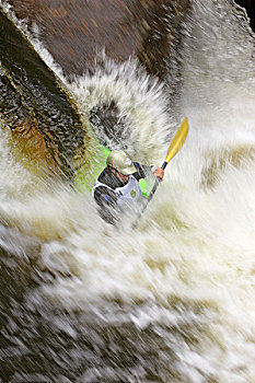 美国,科罗拉多,皮划艇手,上方,瀑布,溪流,2005年,山,比赛,极限,活动,靠近,红崖