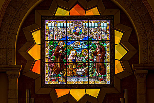 彩色玻璃窗,出生,耶稣,教堂,伯利恒,约旦河西岸,以色列,亚洲