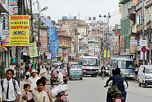 交通,行人,交通工具,主要街道,加德满都,尼泊尔,亚洲