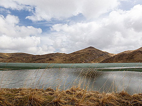 水库,山,云