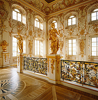 楼梯,彼得夏宫,装饰,镀金,雕塑,水果,墙壁,涂绘,豪华,壁画