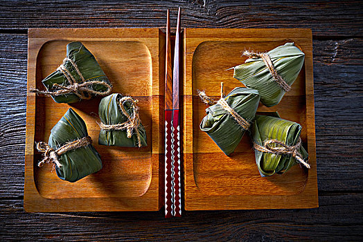 糯米,饺子,烹饪,包裹,竹子,叶子,亚洲美食