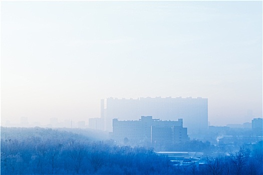 蓝色,日出,天空,上方,城市,寒冬