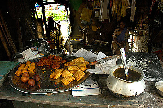 路边,食品摊,贫民窟,加尔各答,印度,十月,2008年