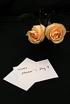 母亲节日卡片和黄色玫瑰花