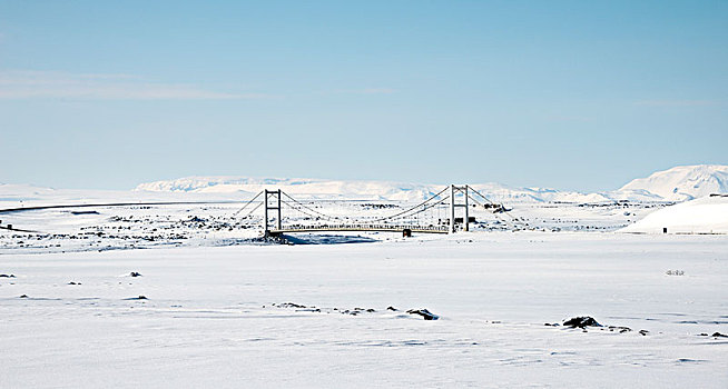 桥,上方,河,雪地,路线,米湖,北方,冰岛,欧洲
