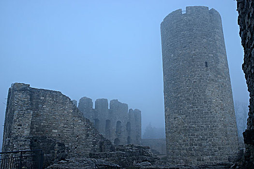 废墟,城堡,在雾,附近的,诺伊马克特在普法尔茨,巴伐利亚,德国