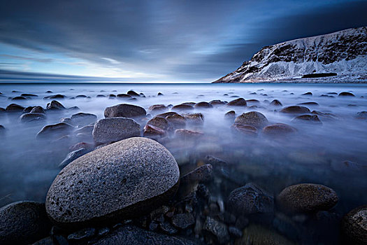 石头,海滩,罗弗敦群岛,挪威,欧洲