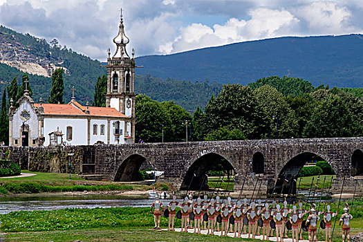 葡萄牙,利马,城市,长,中世纪,桥,河,18世纪,圣弗朗西斯科教堂,罗马,勇士,雕塑