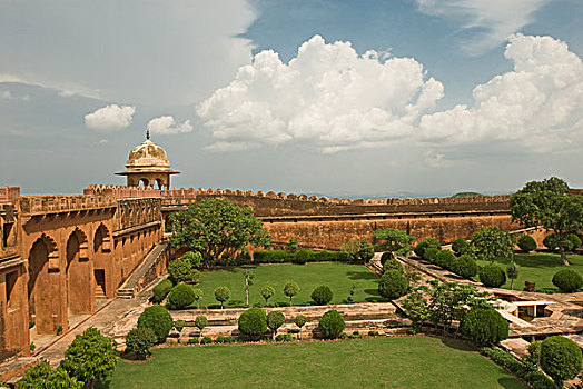 俯拍,花园,堡垒,斋格尔堡,斋浦尔,拉贾斯坦邦,印度