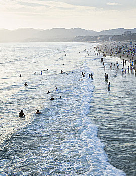 人群,游泳,海洋,圣莫尼卡,加利福尼亚