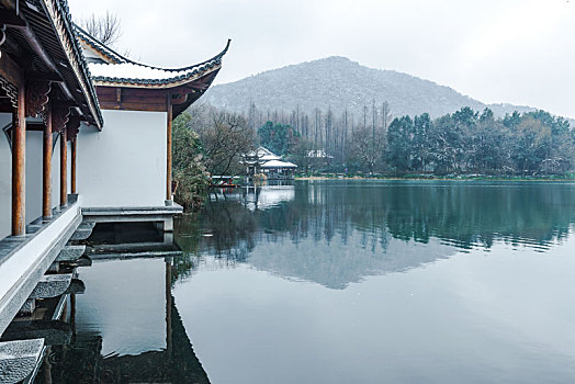 杭州西湖浴鹄湾雪景