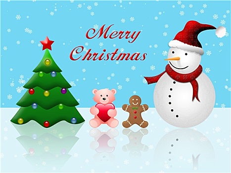 圣诞快乐,明信片,雪人,冬天,树,装饰