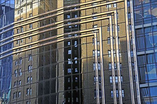 老,砖制建筑,反射,玻璃幕墙,现代办公室,塔,纽约,美国