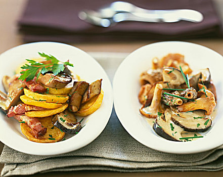 餐具,煎炸美食,蘑菇,土豆