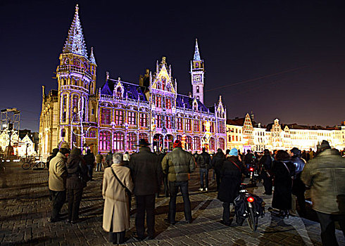 移动,柱子,广场,建筑,根特,亮光,节日,东方,佛兰德斯,比利时,欧洲