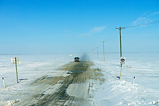 雪,道路,萨斯喀彻温,加拿大