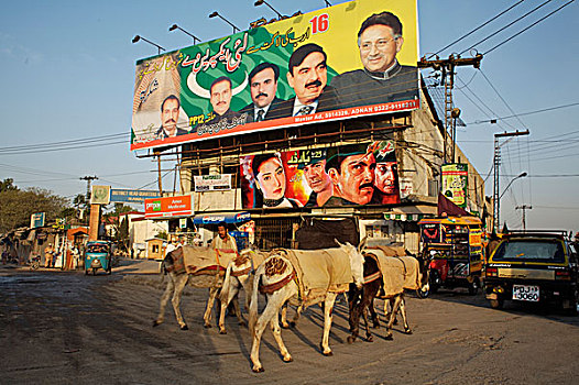 广告牌,图像,巴基斯坦,政治家,总统,上方,电影院,建筑,城市,旁遮普,省,2007年