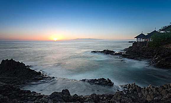 日落,海浪,岩石海岸,阿德赫海岸,特内里费岛,加纳利群岛,西班牙,欧洲