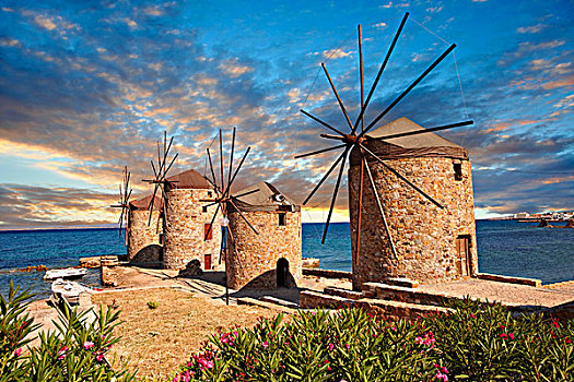 风车,岛屿,北方,爱琴海,希腊,欧洲