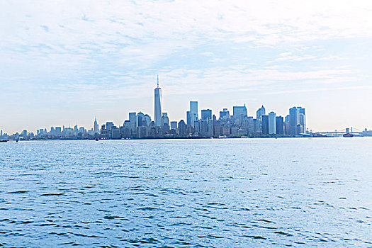 曼哈顿,天际线,纽约,自由岛,美国