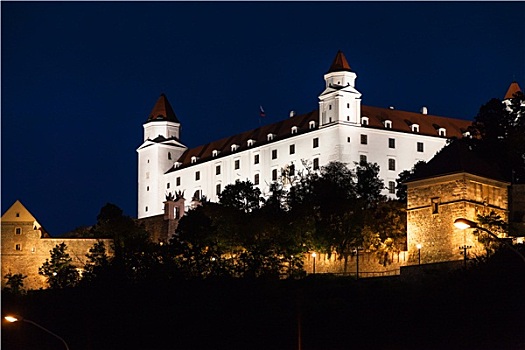 风景,布拉迪斯拉瓦,城堡,夜晚