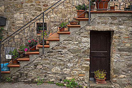 种植器皿,楼梯,房子,托斯卡纳,意大利