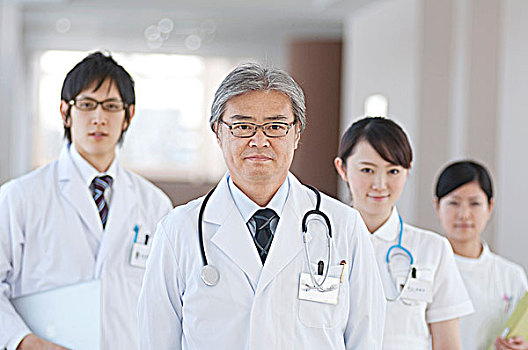 医生,护理,团队,站立,大厅,医院