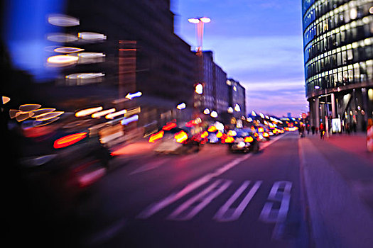 忙碌,交通,场景,街道,夜晚,汽车,鲜明,彩色,城市风光