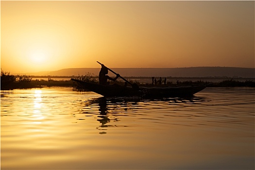 日落,尼日尔河