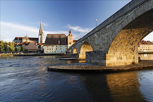雷根斯堡,大教堂,石桥,多瑙河,巴伐利亚,德国