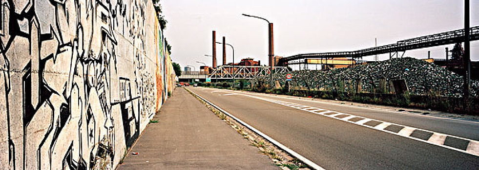 涂鸦,遮盖,墙壁,道路,玻璃,回收厂,工业,区域,省,埃诺省,比利时