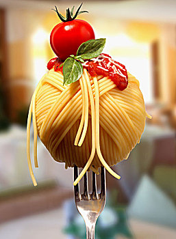 意大利面,番茄酱,叉子