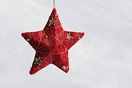 星,圣诞饰品,悬挂,雪,背景