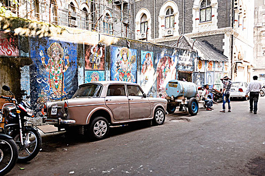 壁画,背影,道路,孟买