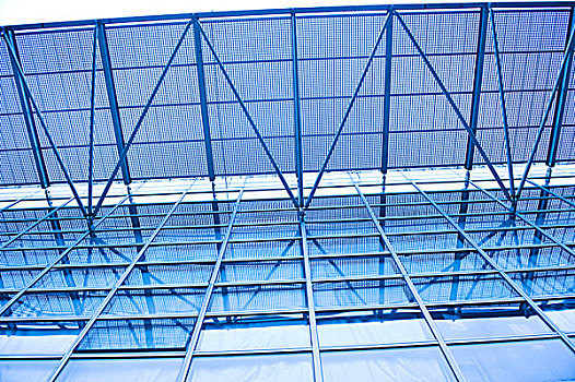 现代,蓝色,玻璃墙,摩天大楼
