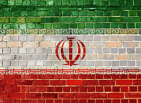 伊朗,旗帜,砖墙